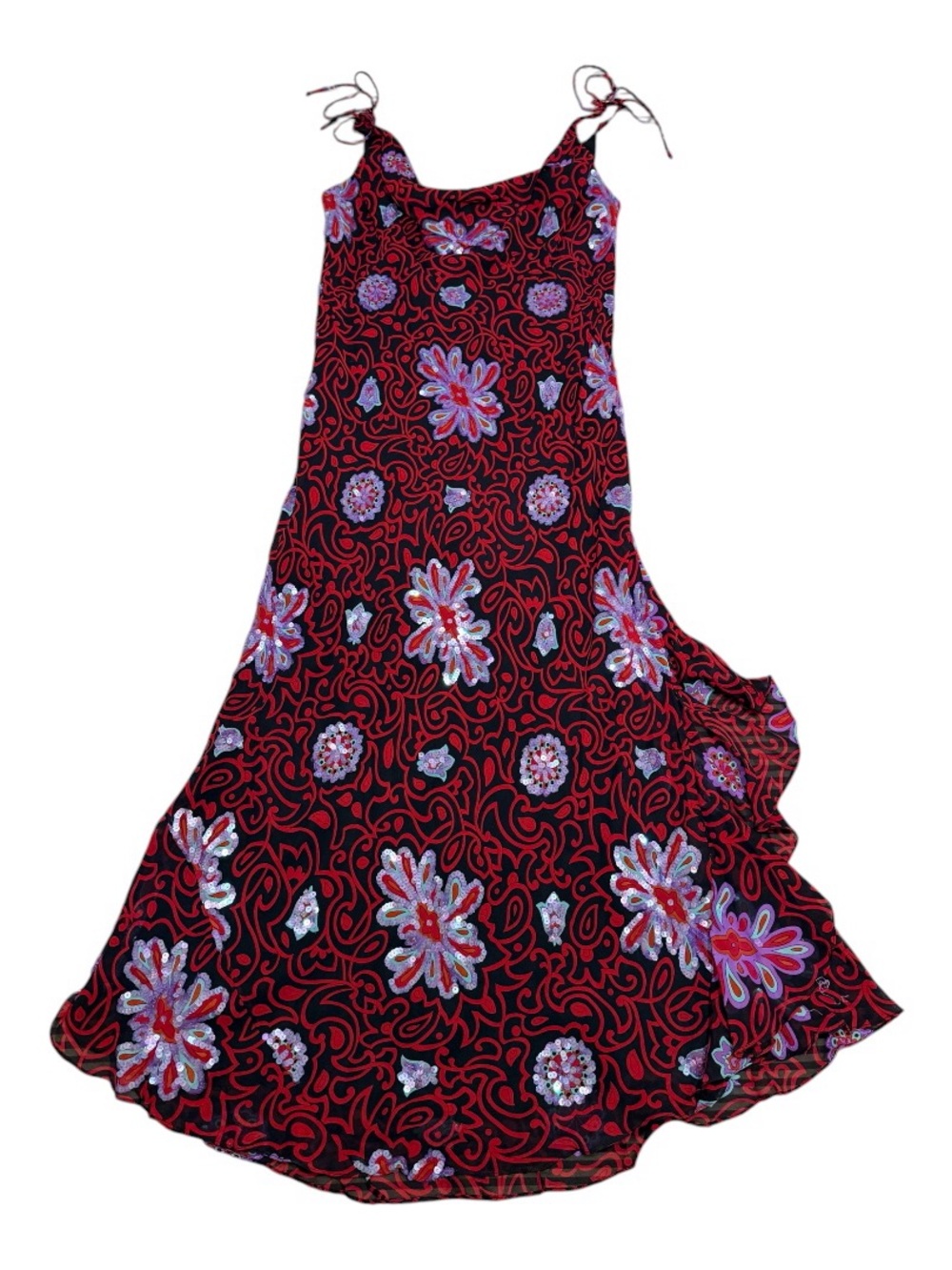 Vintage Y2K Nicole Miller Red and Black Silk Dress Purple Sequins Sz 4